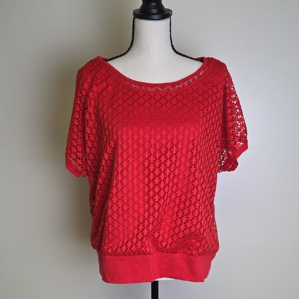 SagHarbor Elegant Red Lace Layered Women's Top #201
